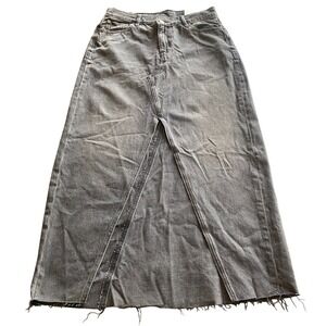 American Eagle 90s High-Rise Maxi Denim Skirt 8 29W Washed Black Raw Hem NEW